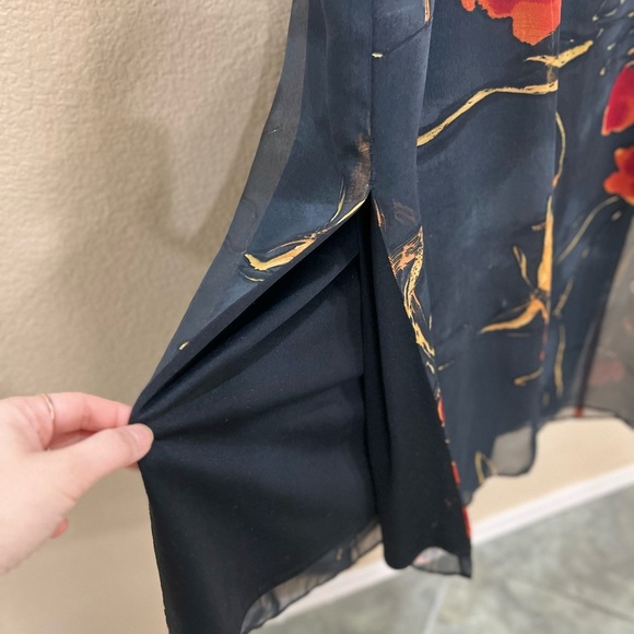 St Tropez West Dress 14 Black Red Floral Spagetti Shift Midi VTG 90s Y2K Goth - Picture 5 of 11